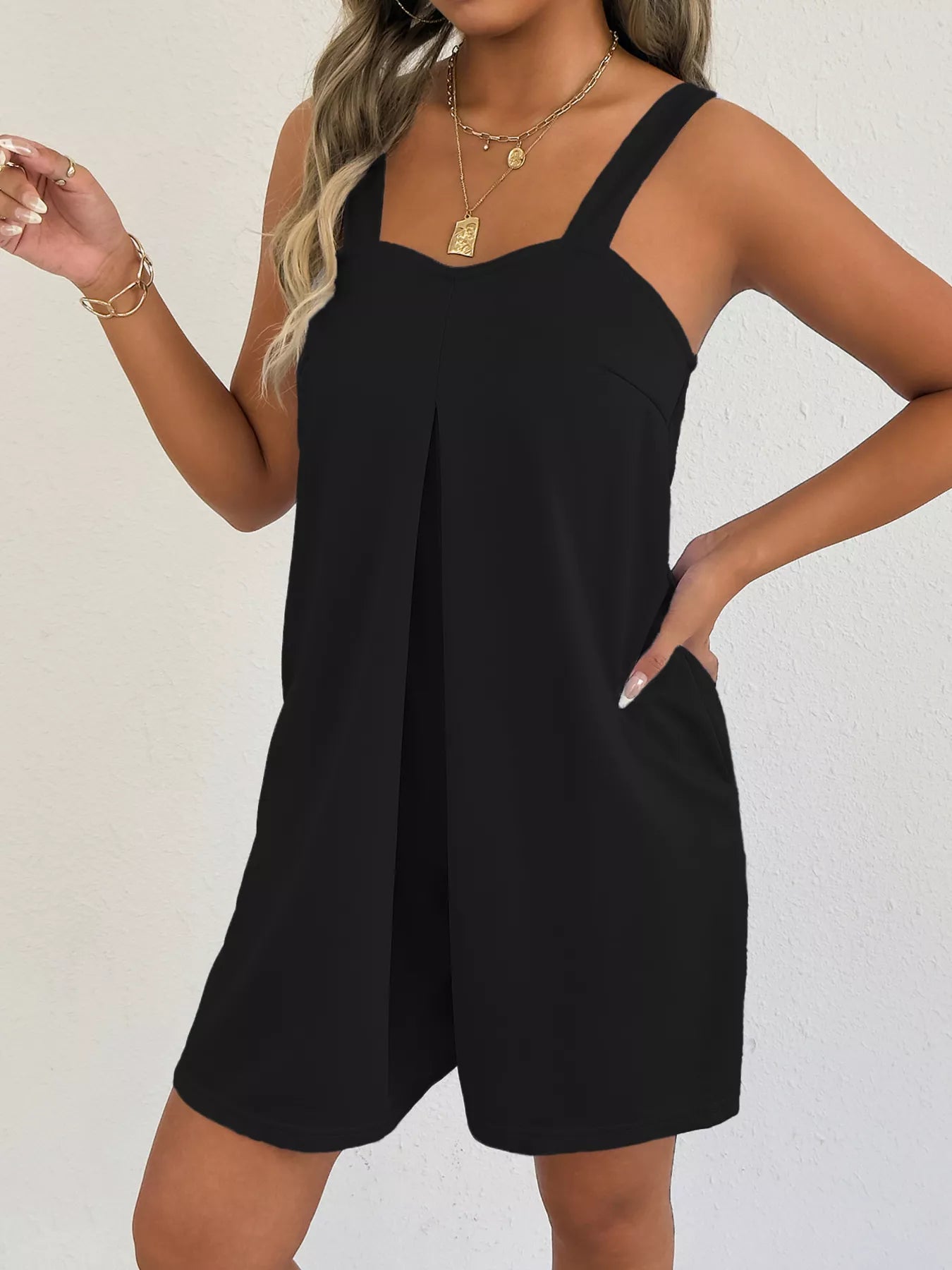 Sleeveless Casual Romper with Side Pockets-Nordavory