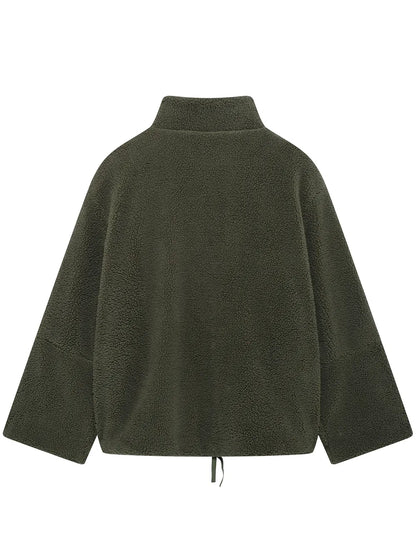 Turtleneck Zip Up Long Sleeve Plush Jacket-Nordavory