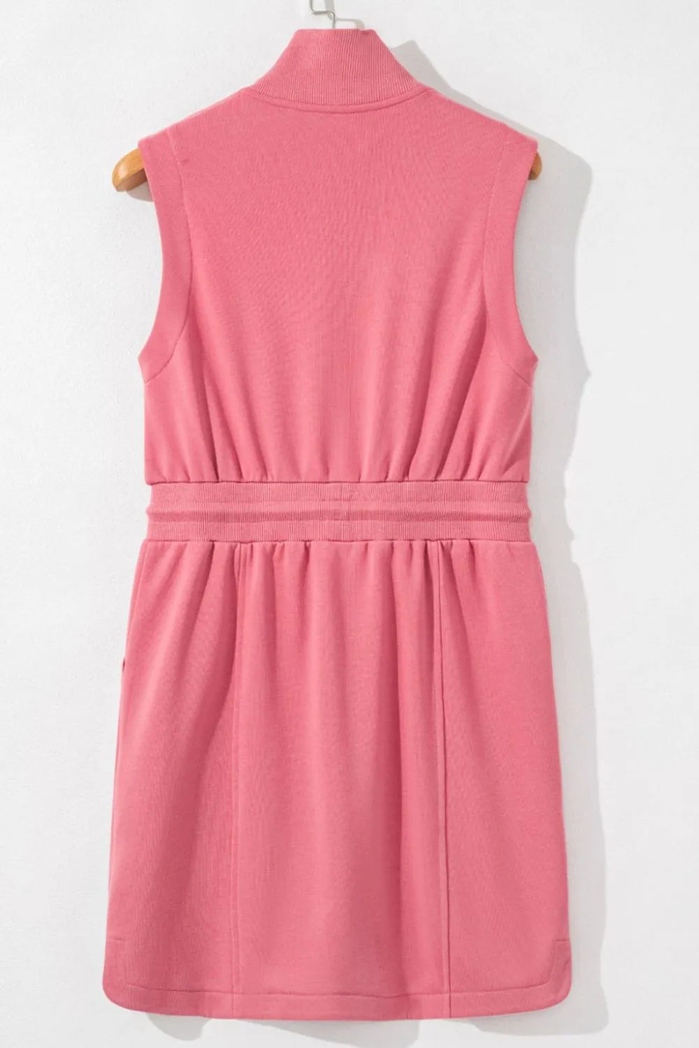 French Terry Zipped Collar Sleeveless Drawstring Waist Mini Dress-Nordavory
