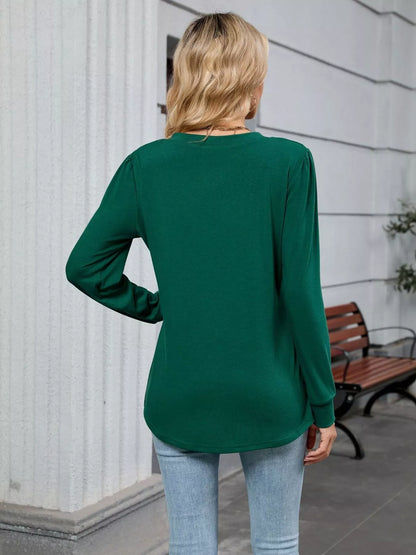 V-Neck Long Sleeve Relaxed Fit T-Shirt-Nordavory