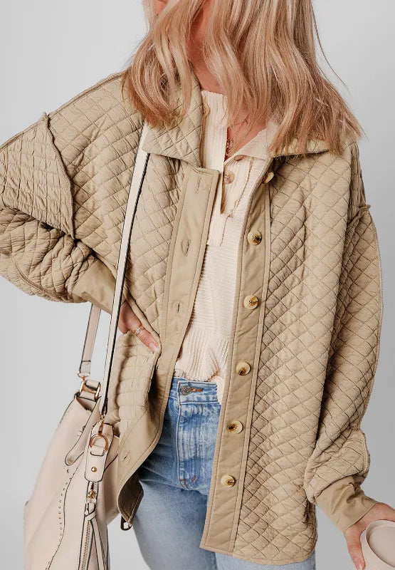 Exposed Seam Collared Neck Button Up Shacket-Nordavory