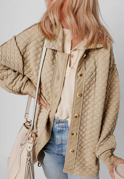 Exposed Seam Collared Neck Button Up Shacket-Nordavory