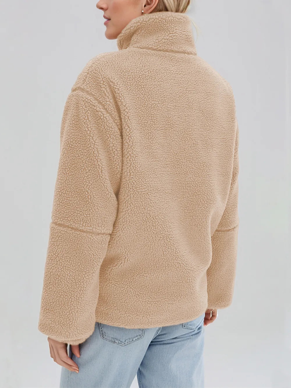 Turtleneck Zip Up Long Sleeve Plush Jacket-Nordavory