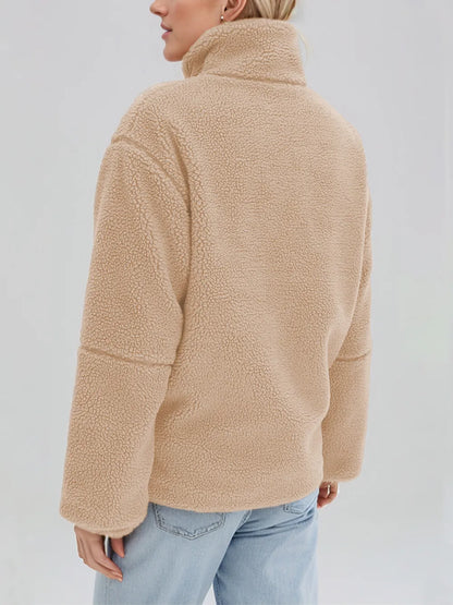 Turtleneck Zip Up Long Sleeve Plush Jacket-Nordavory