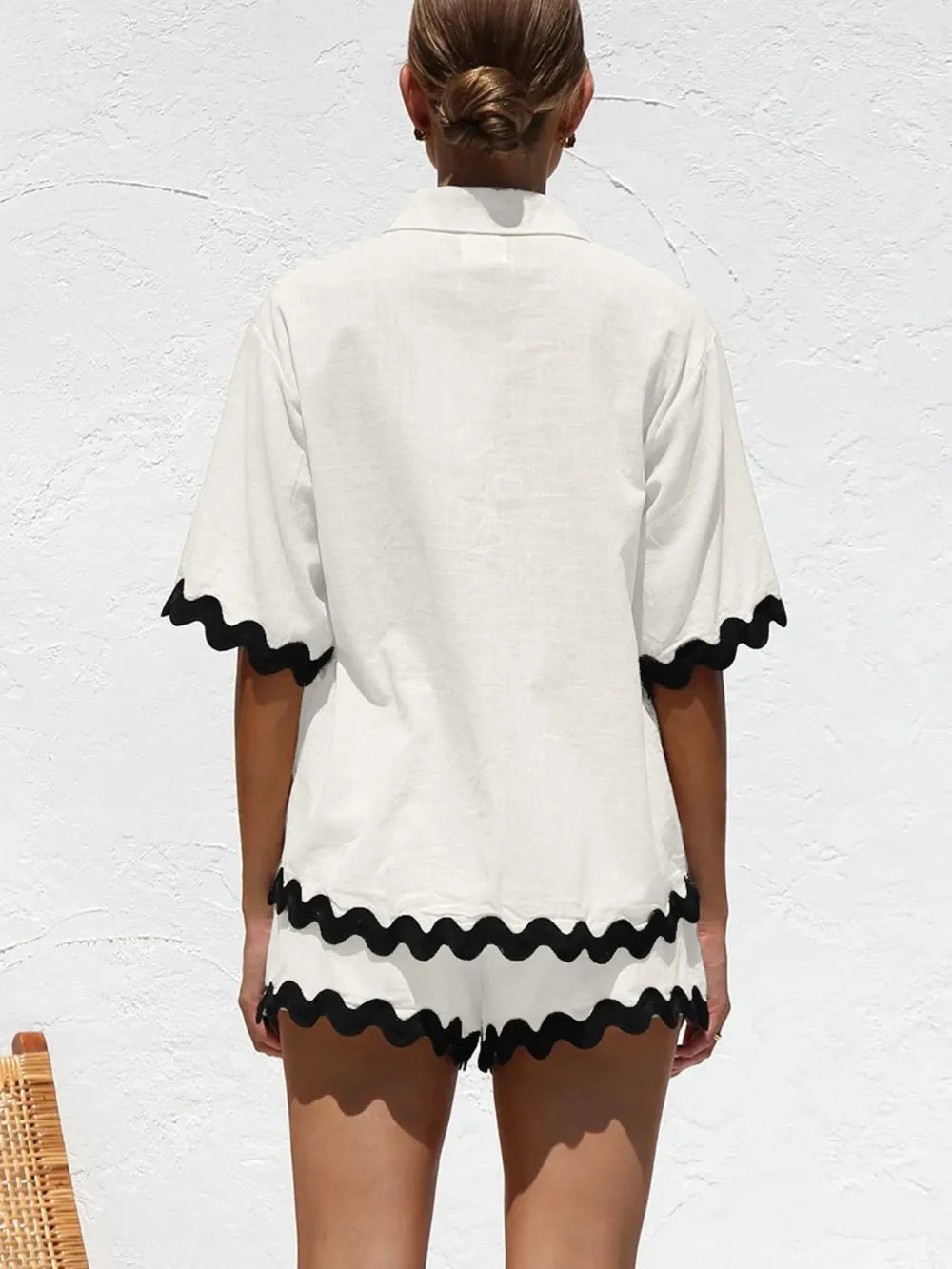 Contrast Trim Half Sleeve Top and Shorts Set-Nordavory