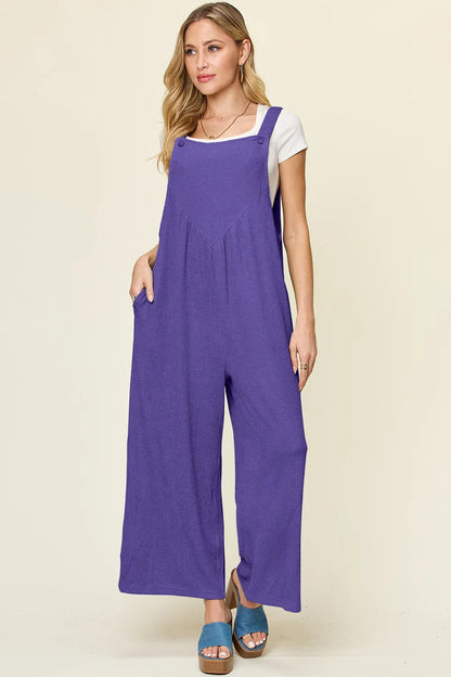 Double Take Full Size Texture Sleeveless Wide Leg Overall-Nordavory