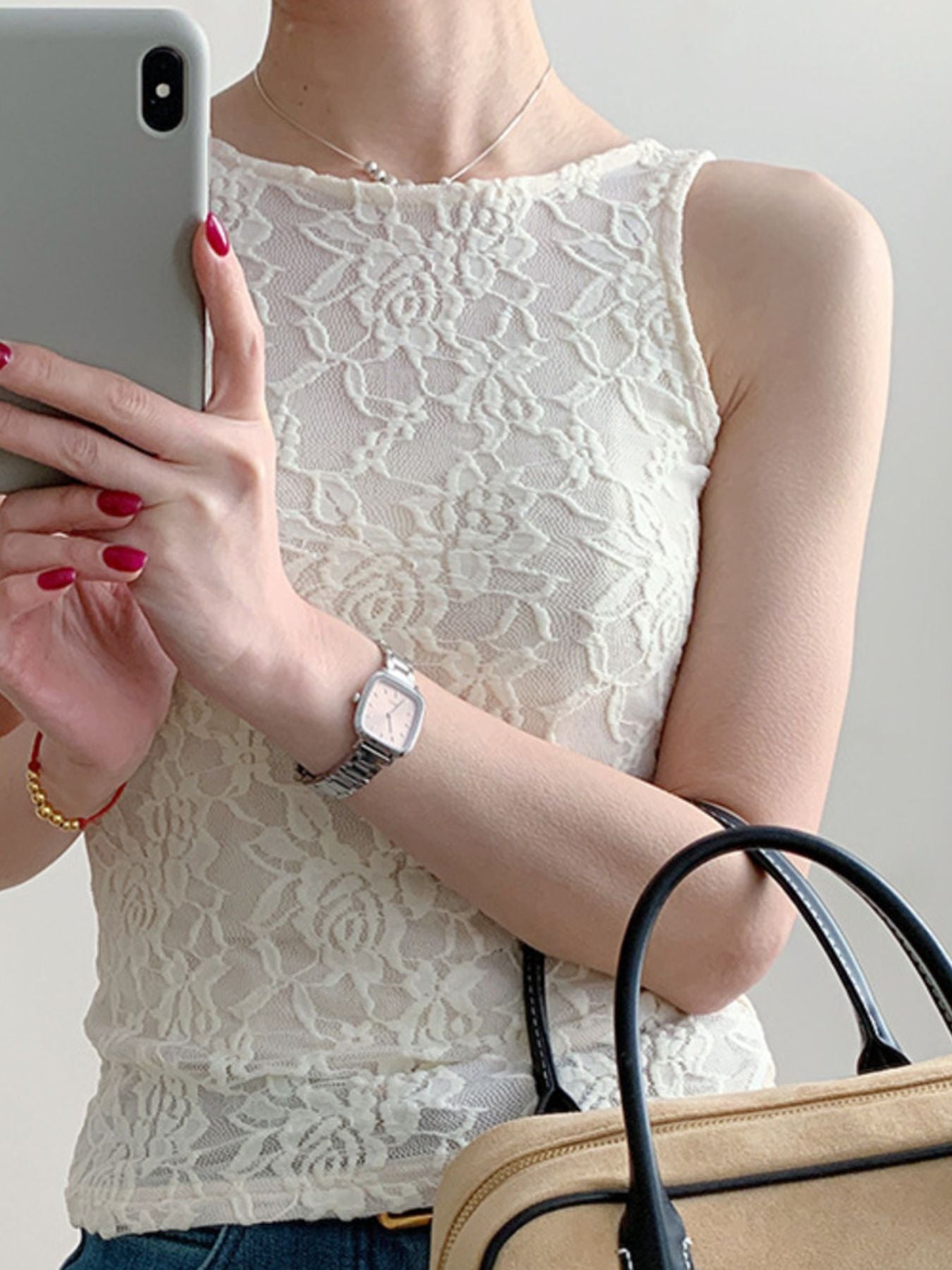 Lace Round Neck Tank-Nordavory