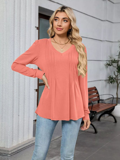 V-Neck Long Sleeve Relaxed Fit T-Shirt-Nordavory