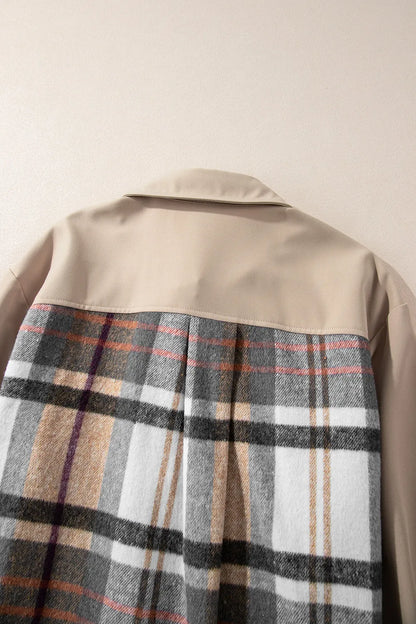 Pocketed Plaid Long Sleeve Mini Shirt Dress-Nordavory