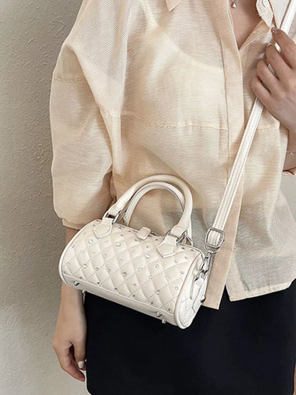 Quilted Barrel Handbag – Off-White PU Leather – image 6
