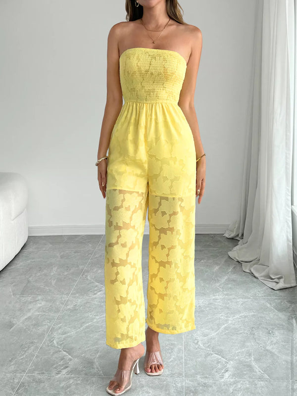Lace Smocked Tube Jumpsuit-Nordavory