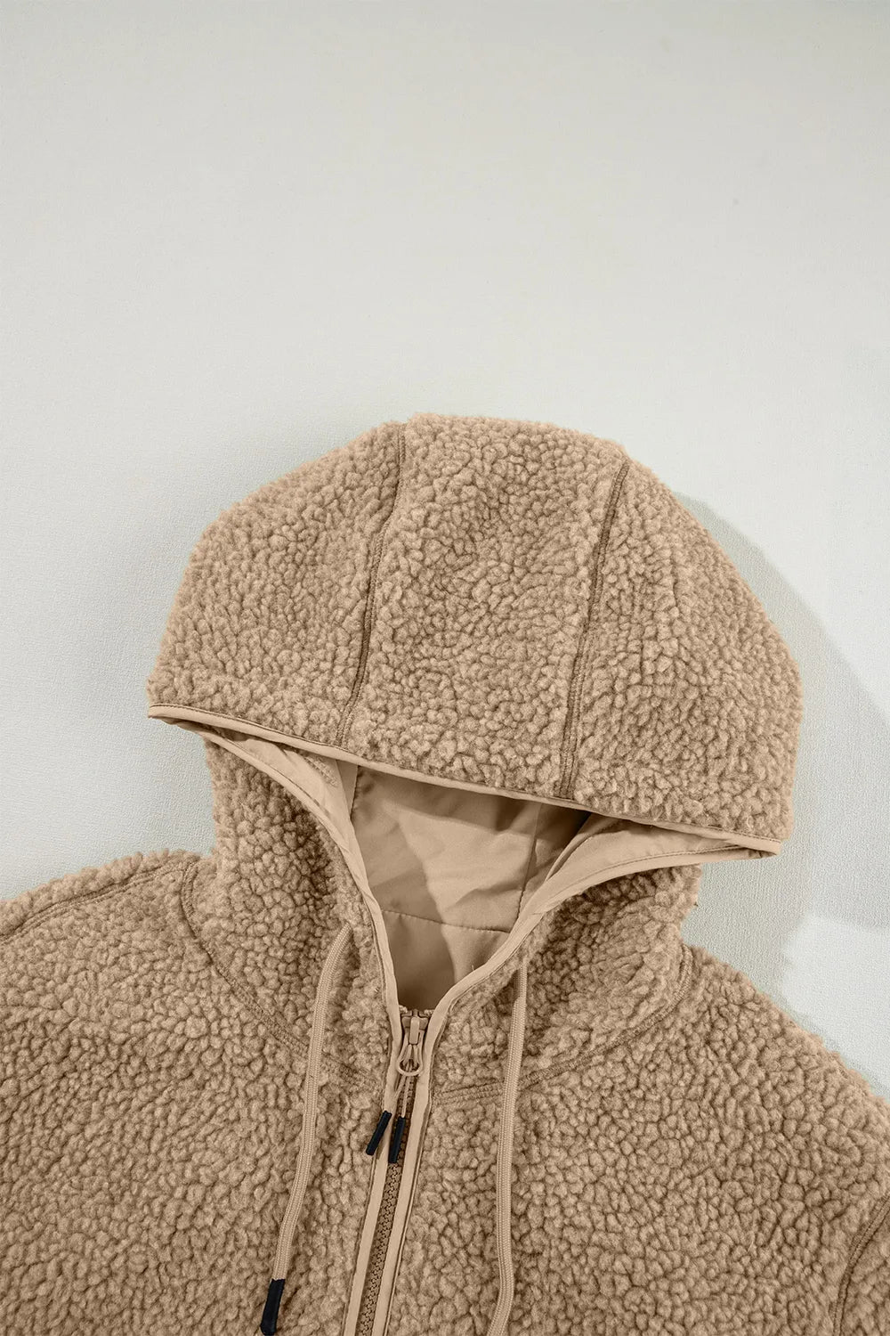 Drawstring Fleece Zip Up Hooded Jacket-Nordavory