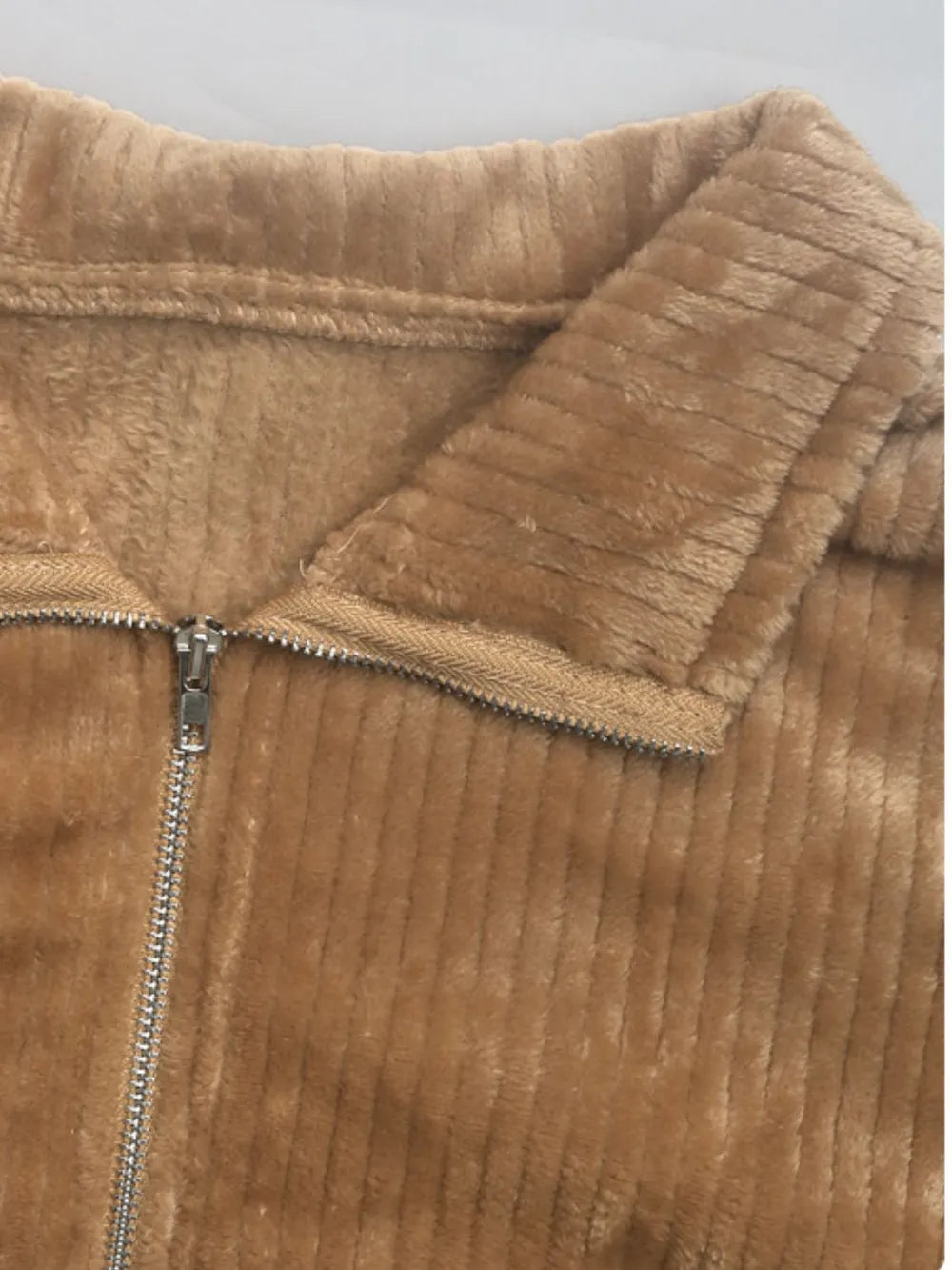 Perfee Pocketed Zip Up Collared Neck Long Sleeve Jacket-Nordavory