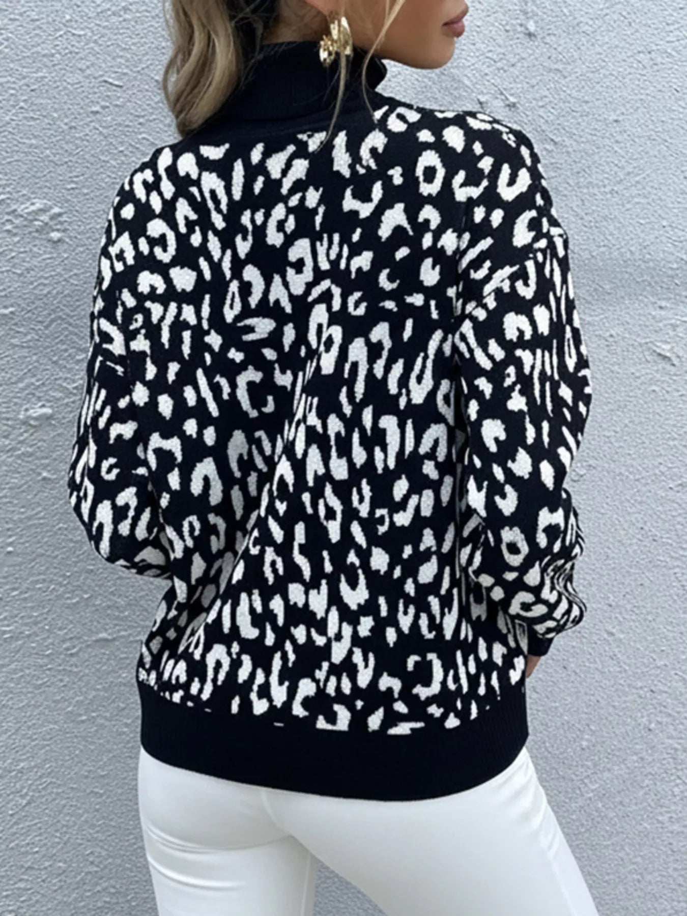 Leopard High Neck Pullover Sweater-Nordavory