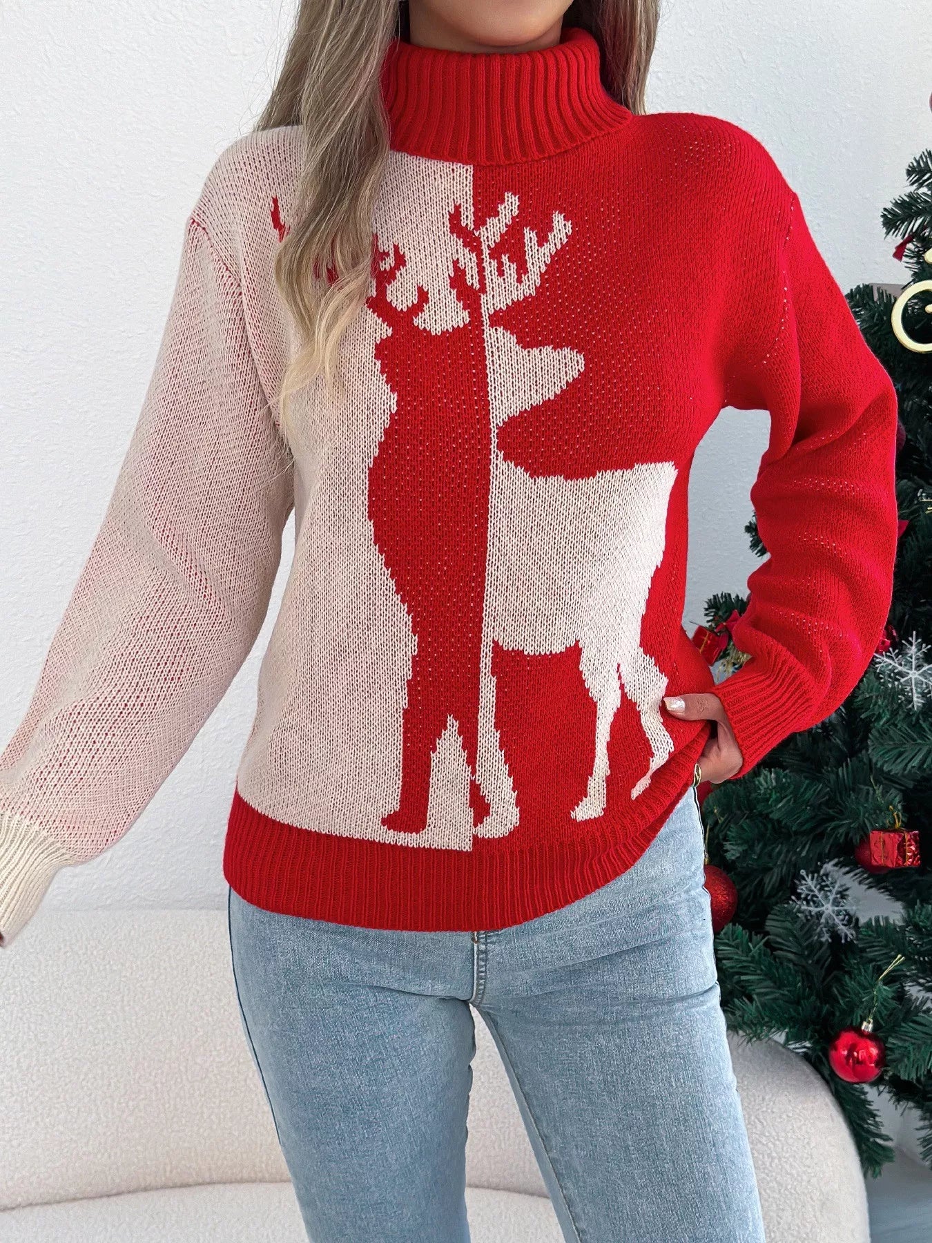 Christmas Reindeer Turtleneck Sweater-Nordavory