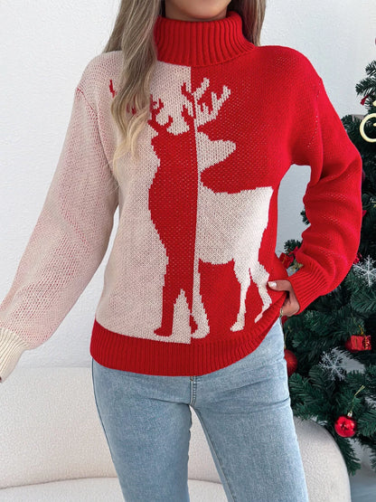 Christmas Reindeer Turtleneck Sweater-Nordavory