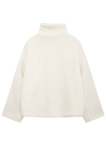 Zip Up Turtleneck Long Sleeve Plush Jacket-Nordavory