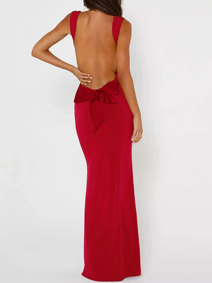 Backless Wide Strap Maxi Dress-Nordavory