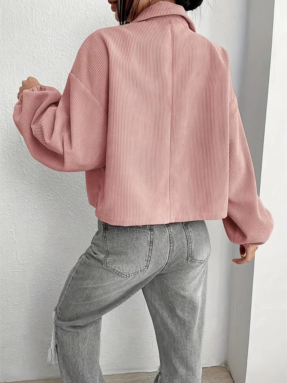 Collared Neck Dropped Shoulder Jacket-Nordavory