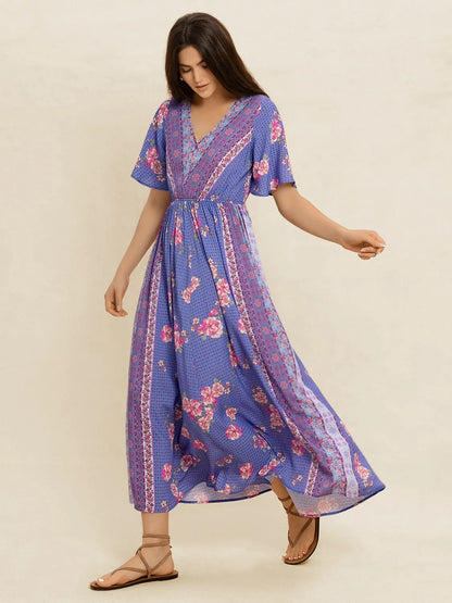 Printed Short Sleeve Midi Dress-Nordavory
