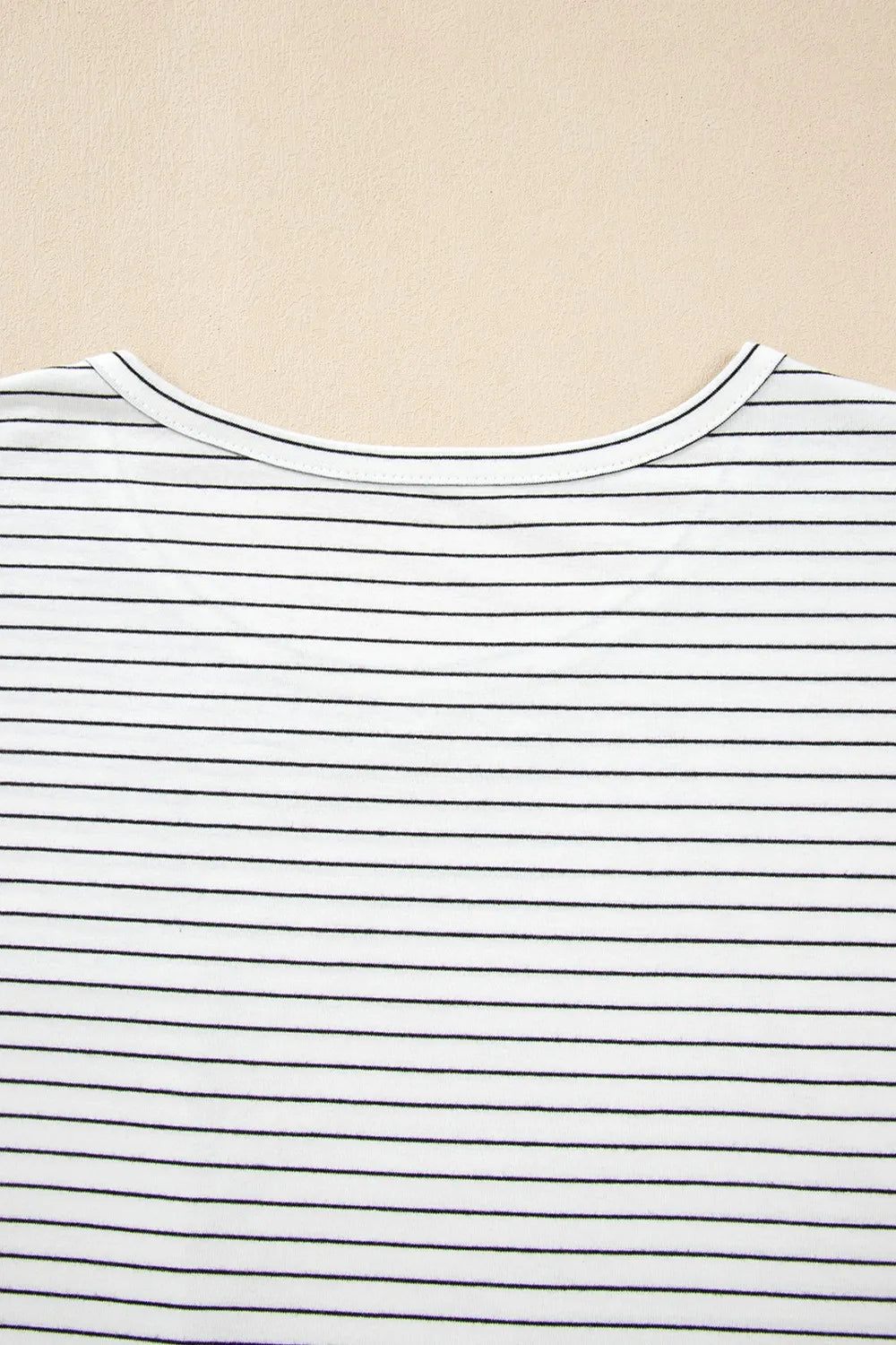 Stripe Cap Sleeve Crew Neck Casual Tee with Chest Pocket-Nordavory