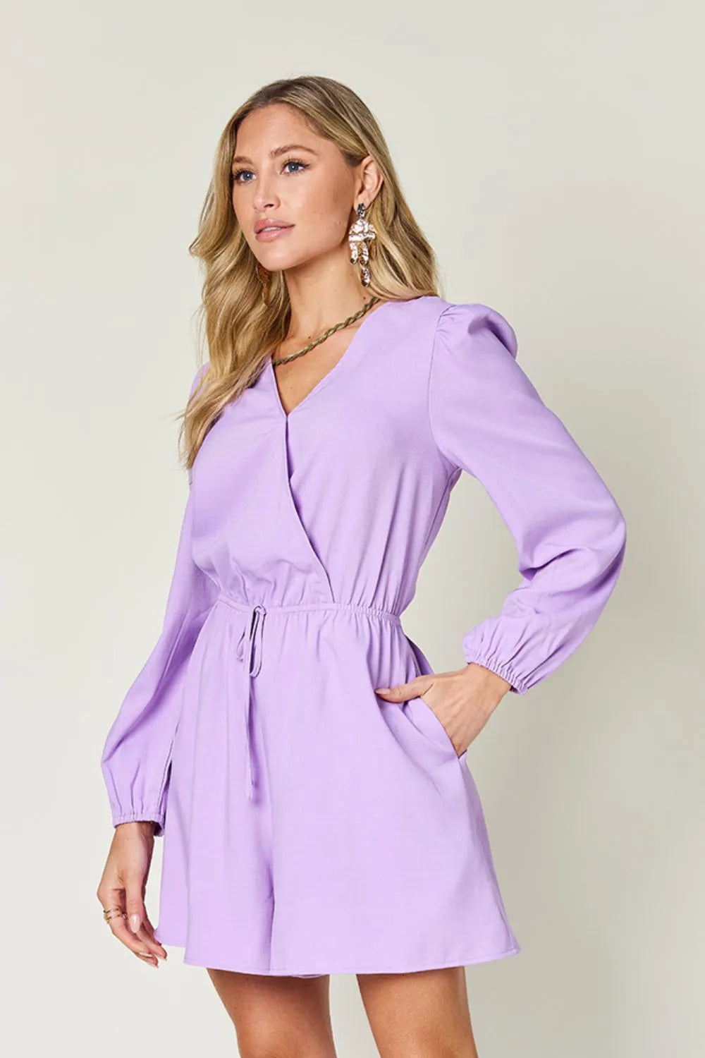 Double Take Full Size Drawstring Long Sleeve Romper-Nordavory