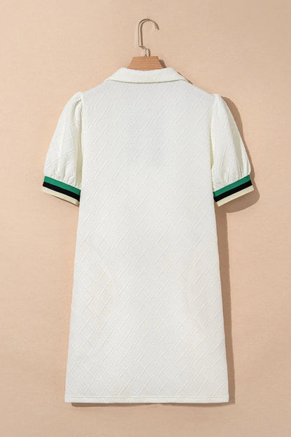 Striped Collared Zip Up Textured Dress-Nordavory
