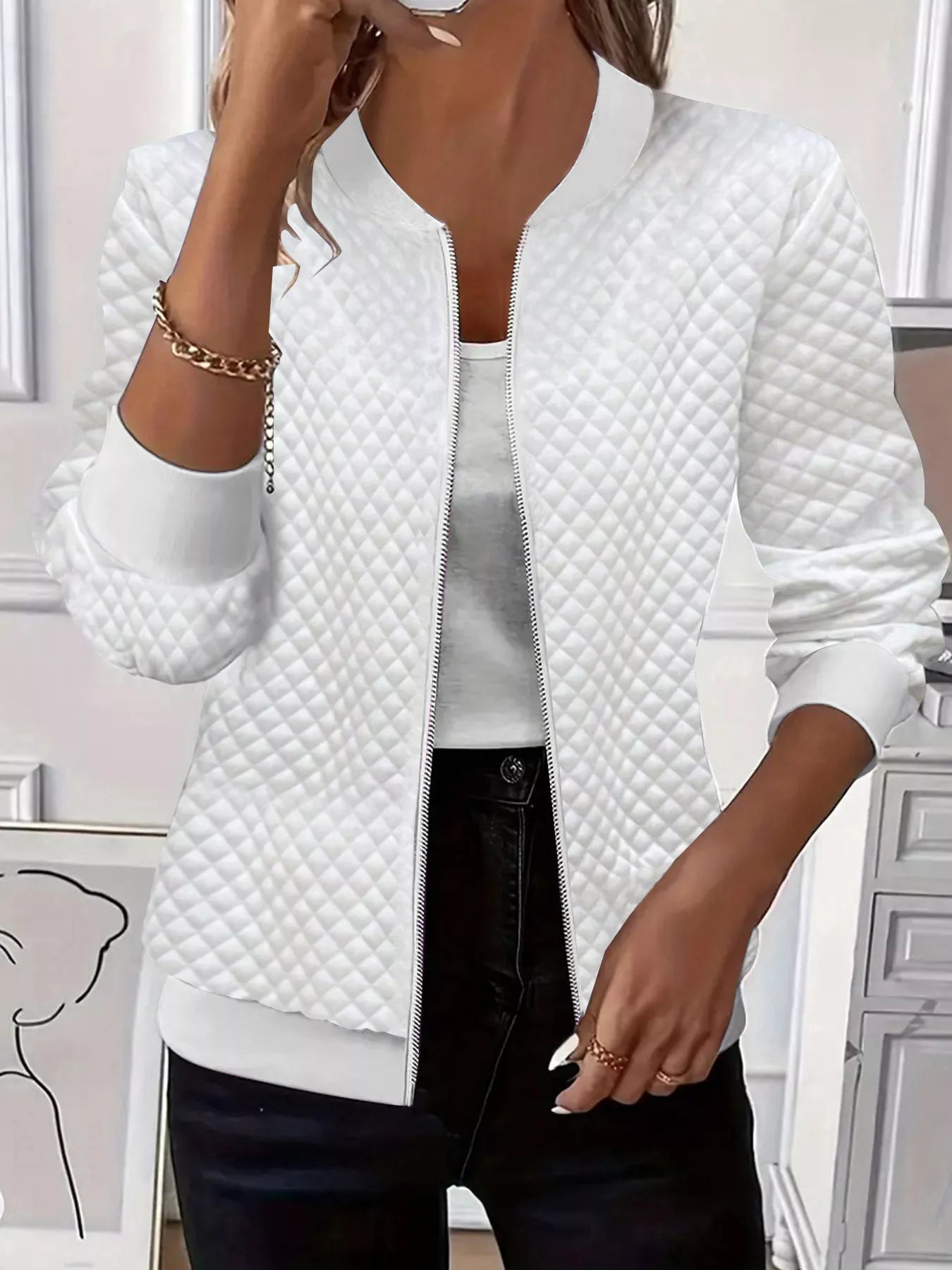 Textured Zip Up Long Sleeve Jacket-Nordavory