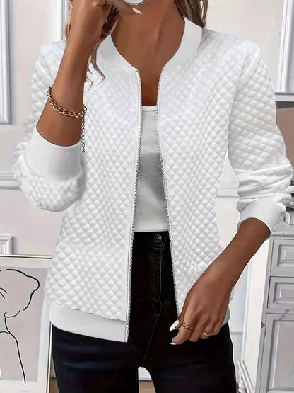 Textured Zip Up Long Sleeve Jacket-Nordavory