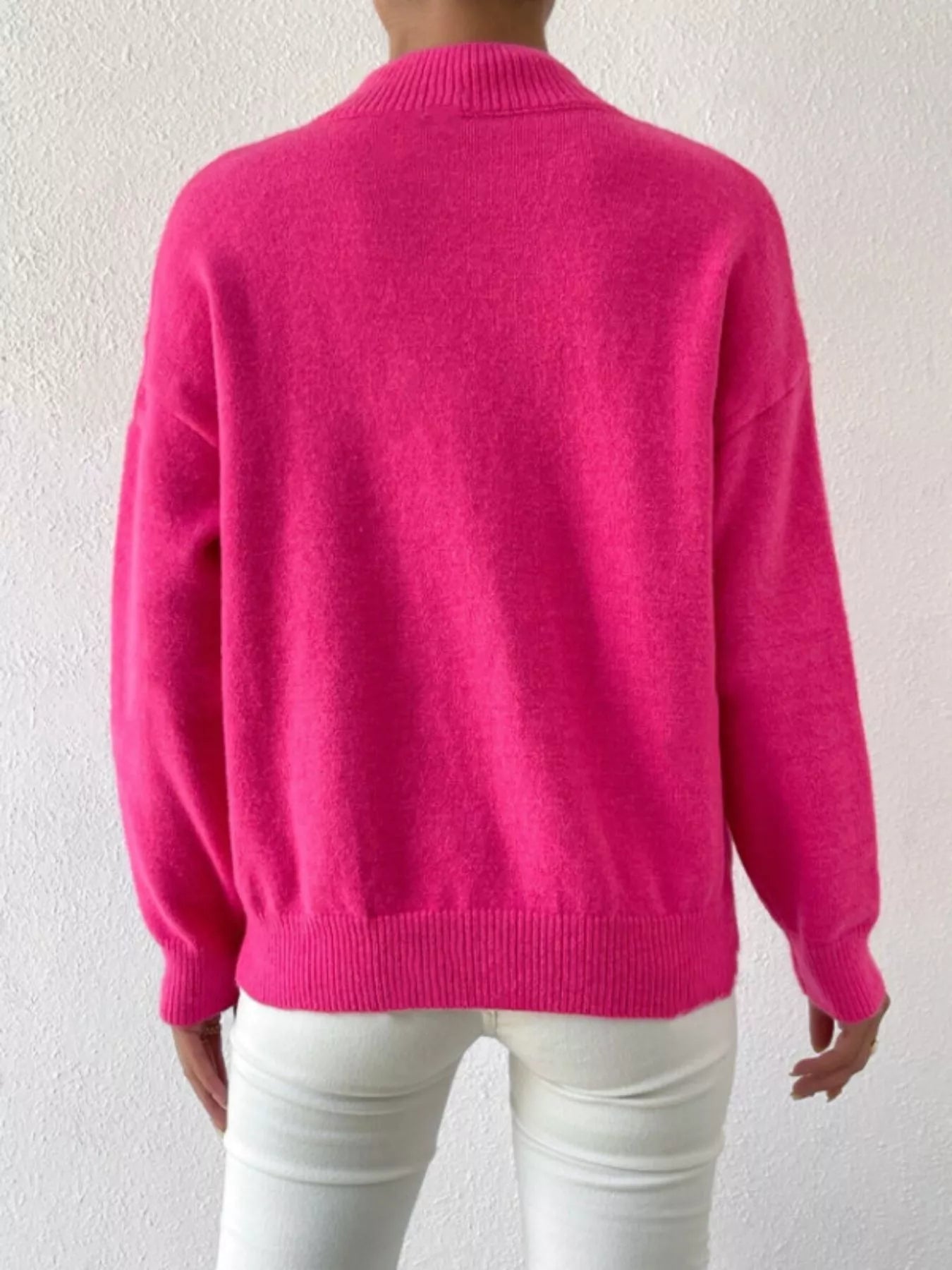 Mock Neck Dropped Shoulder Sweater-Nordavory