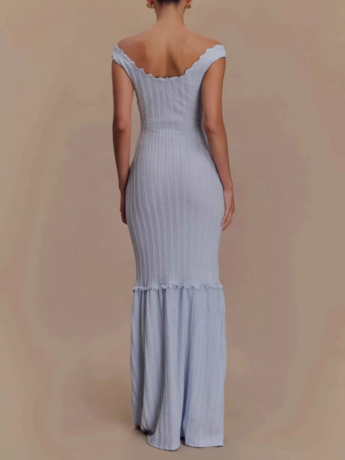 Frill Off-Shoulder Knit Maxi Mermaid Dress-Nordavory