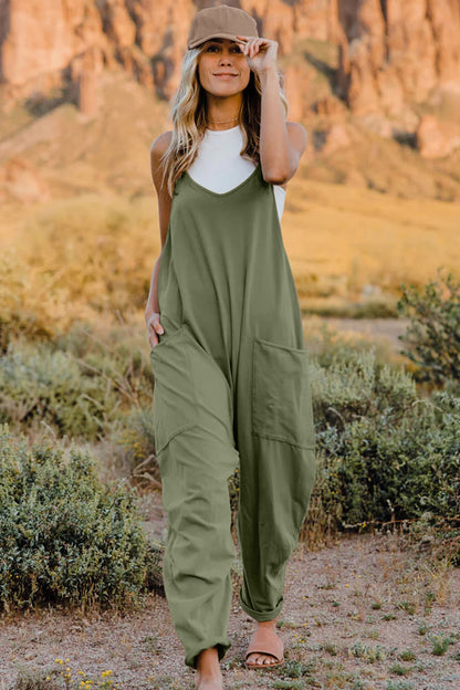 Double Take Full Size V-Neck Sleeveless Jumpsuit with Pockets-Nordavory