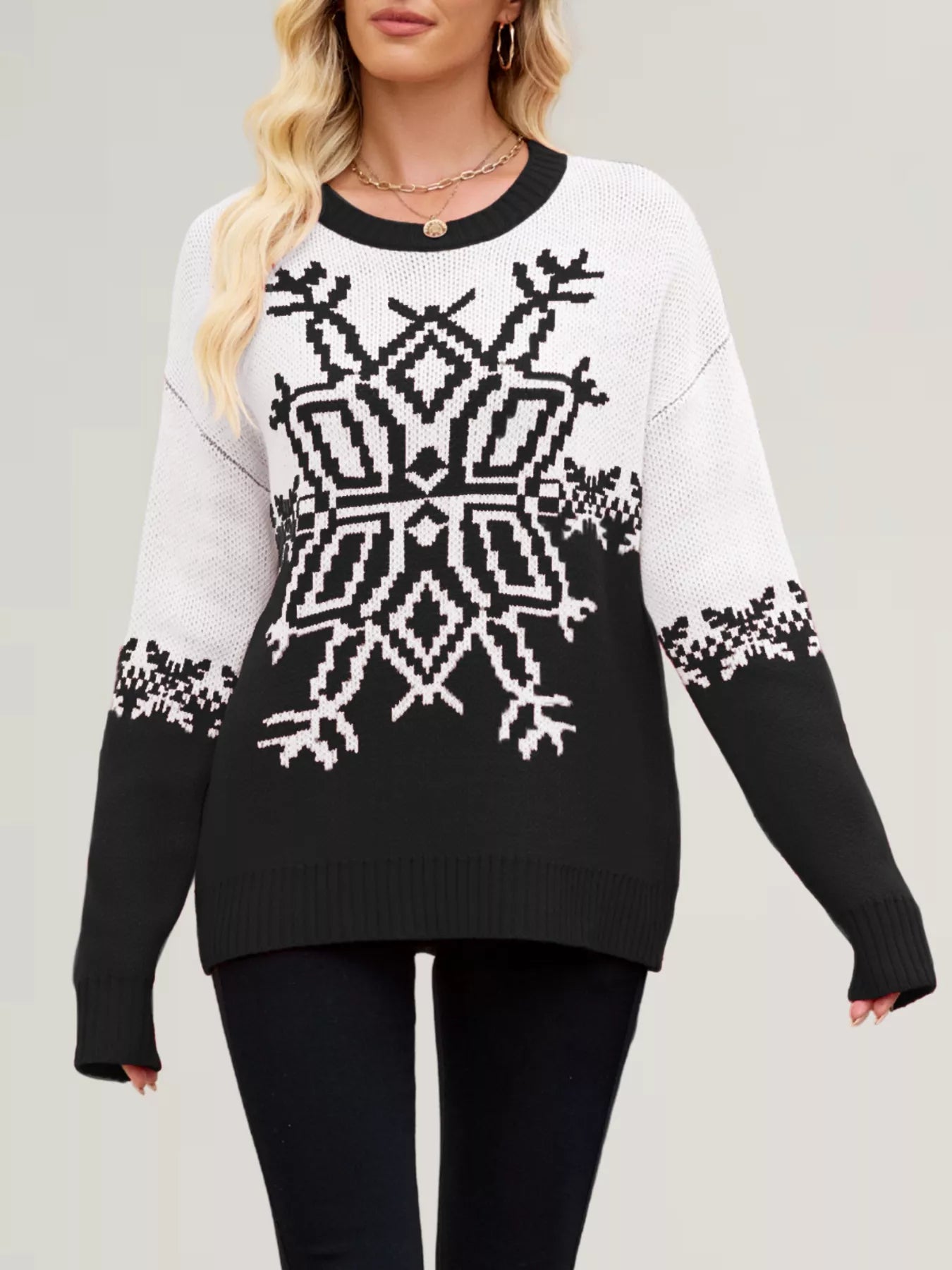 Christmas Snowflake Round Neck Sweater-Nordavory