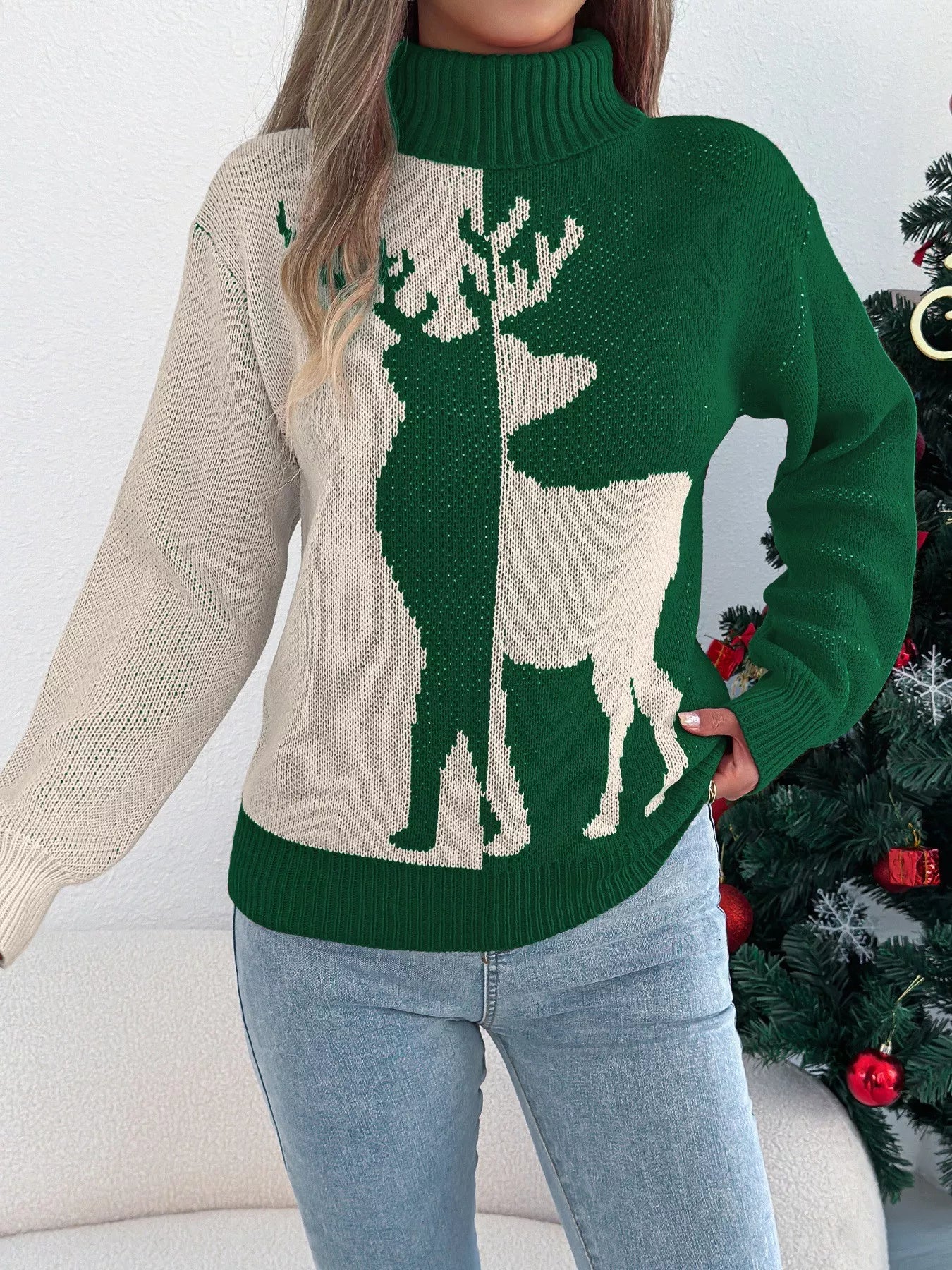 Christmas Reindeer Turtleneck Sweater-Nordavory