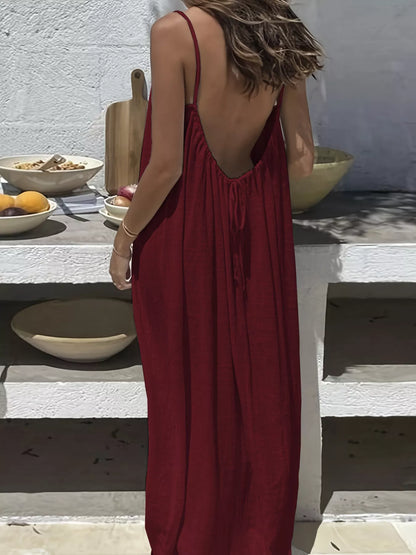 Backless Scoop Neck Maxi Dress-Nordavory
