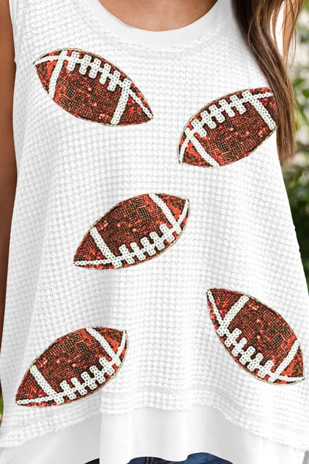 Sequin Football Round Neck Tank-Nordavory