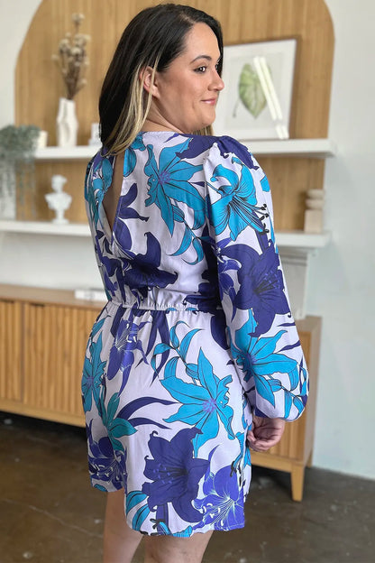 Double Take Full Size Floral Long Sleeve Romper with Pockets-Nordavory