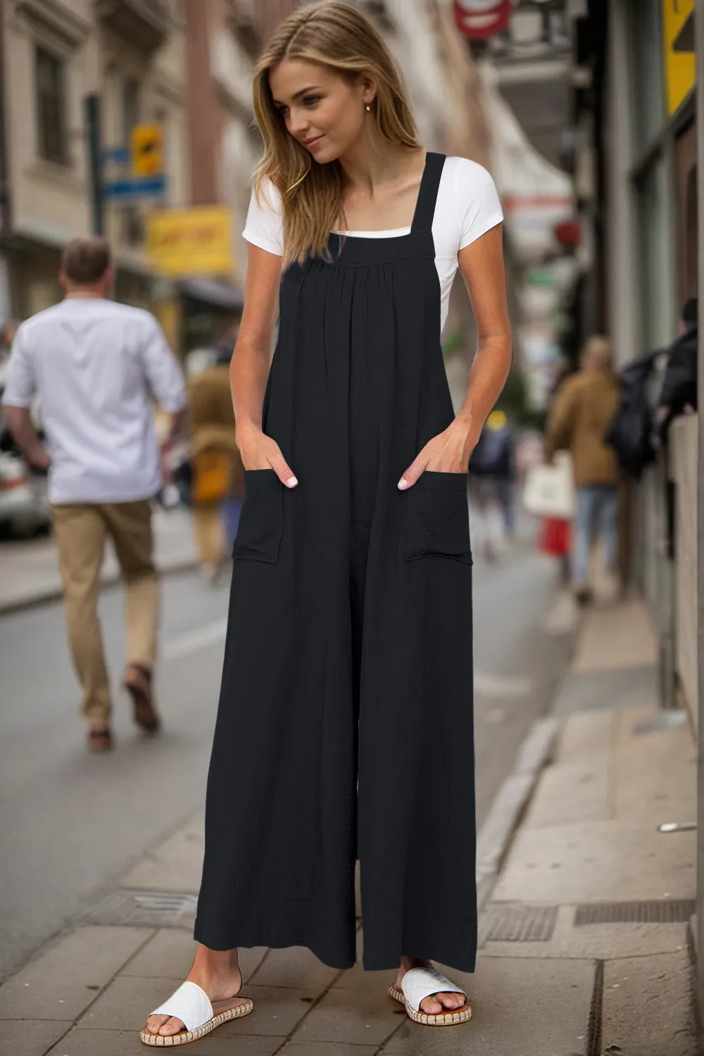 Double Take Full Size Wide Leg Overalls with Pockets-Nordavory