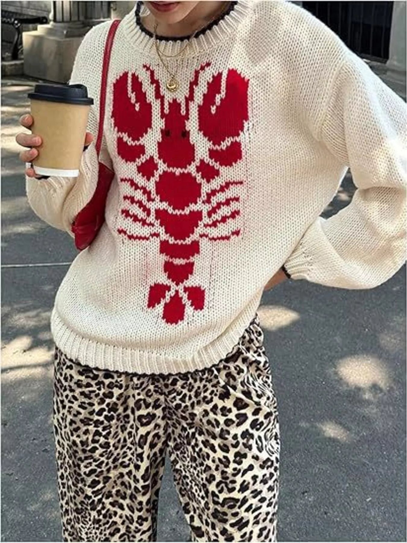 Lobster Round Neck Dropped Shoulder Sweater-Nordavory