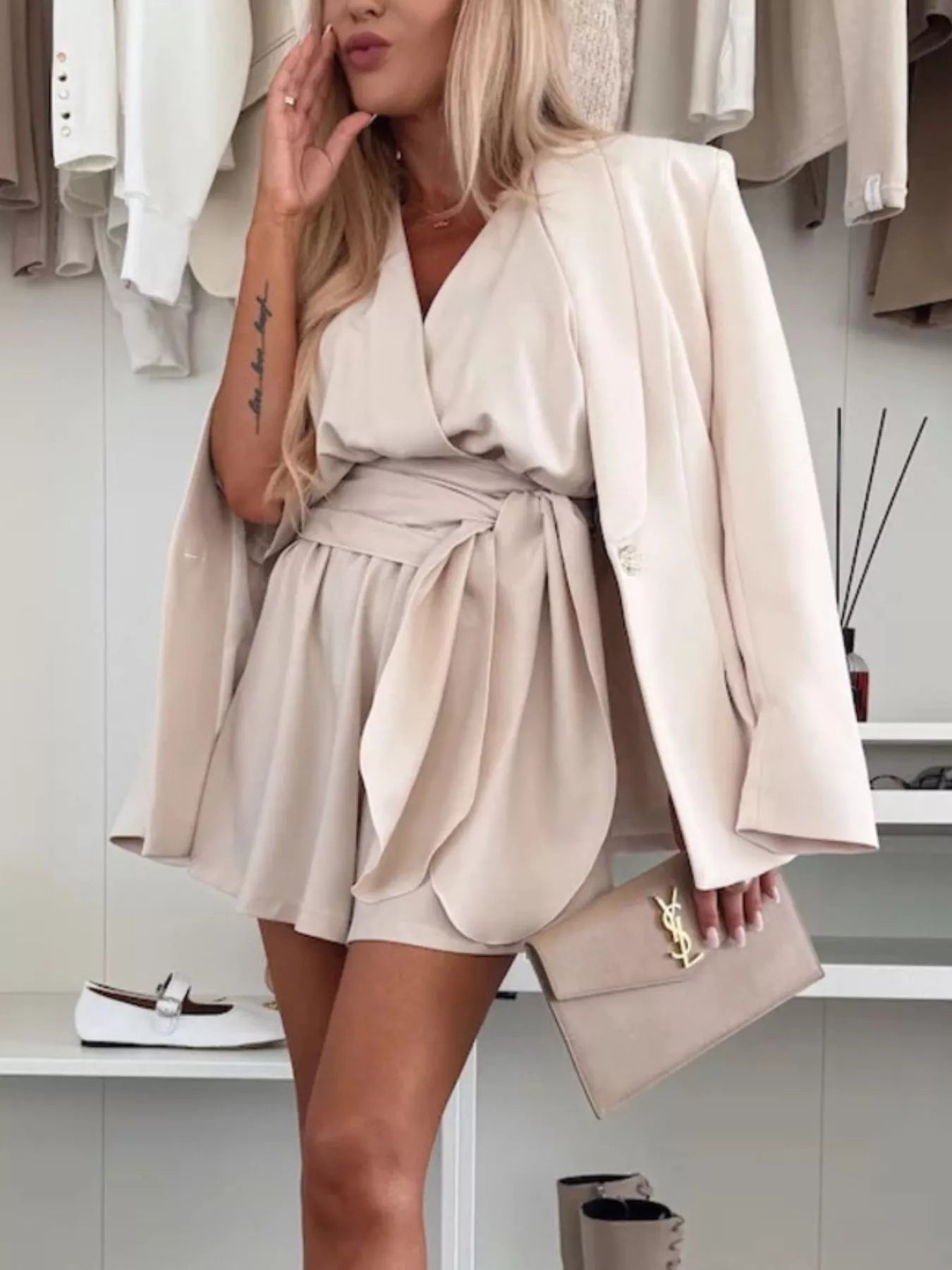 Full Size Surplice Tie Waist Romper Plus Size-Nordavory