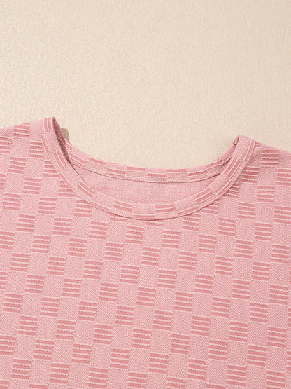 Checkered Textured Round Neck T-Shirt-Nordavory