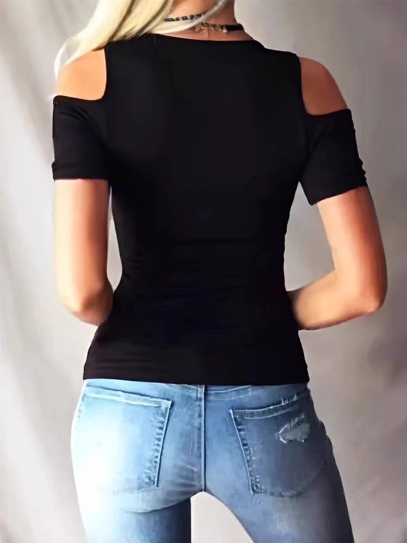 Lace Up Cold Shoulder T-Shirt-Nordavory