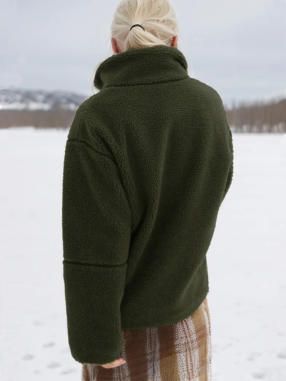 Turtleneck Zip Up Long Sleeve Plush Jacket-Nordavory