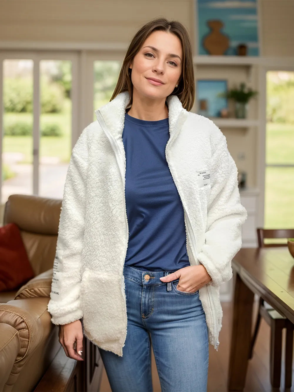 Full Size Turtleneck Zip Up Long Sleeve Sherpa Jacket-Nordavory