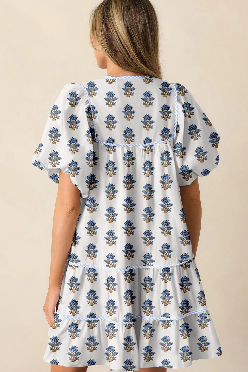 Floral Puff Sleeve Mini Dress with Pockets-Nordavory