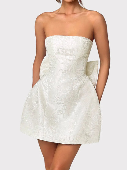 Lace-Up Sleeveless Satin Mini Dress with Bow-Nordavory