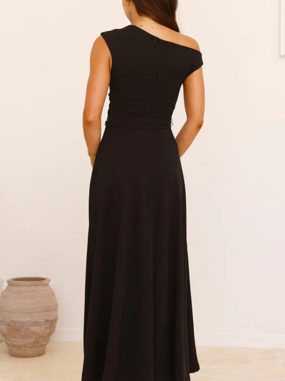 Single Shoulder Tie Waist Maxi Dress-Nordavory