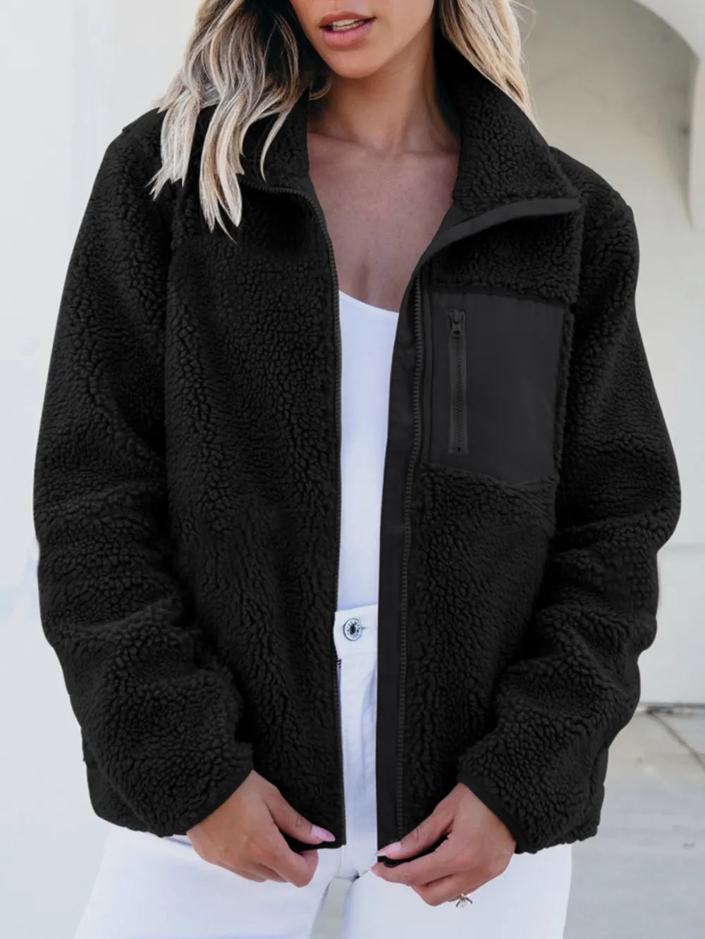 Zip Up Long Sleeve Plush Jacket-Nordavory