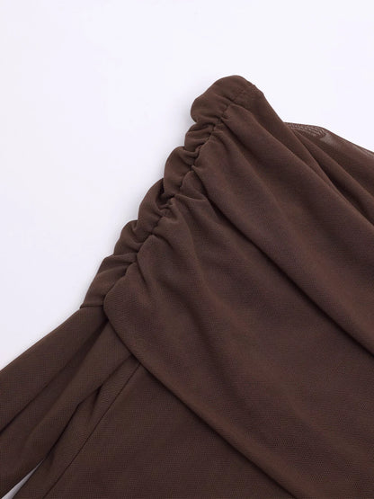 Off-Shoulder Ruched Long Sleeve Maxi Dress-Nordavory