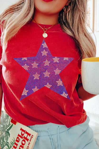 Patriotic Star Round Neck T-Shirt-Nordavory